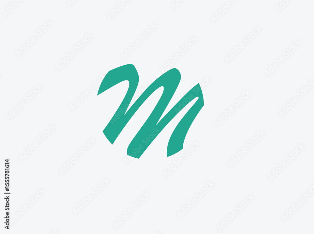 Obraz premium Minimal green handwritten letter m logo, clean and modern typography vector.