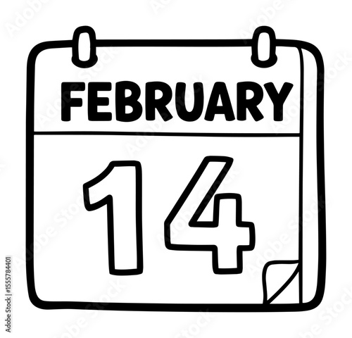 february 14 calendar outline icon for valentine's day