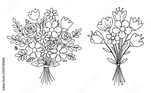 flower bouquet outline vector for wedding or spring