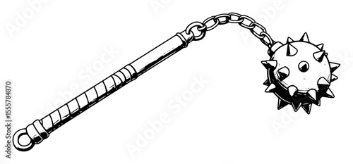 flail weapon outline vector icon for medieval or fantasy theme