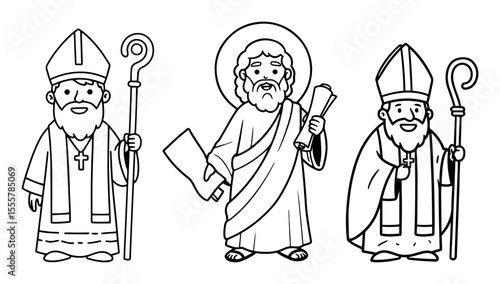 saints and bishops outline vector for christian illustration