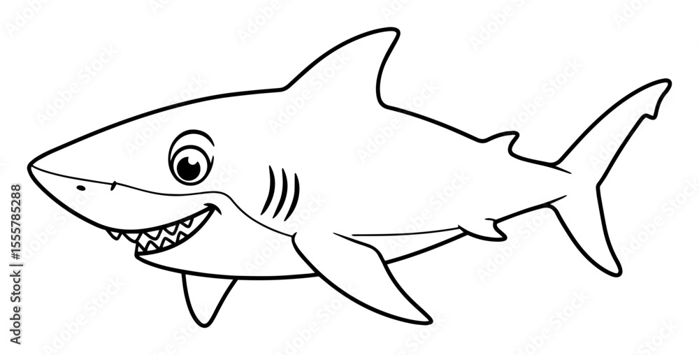 Fototapeta premium cartoon shark outline vector for ocean and sea life