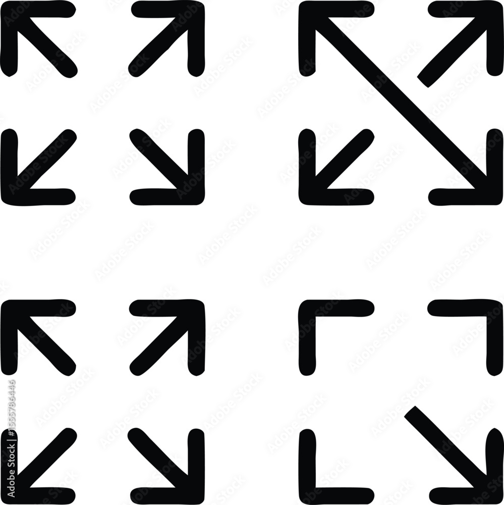 Grid of Simple Black Arrows on White Background Grid of Simple Black Arrows on White Background