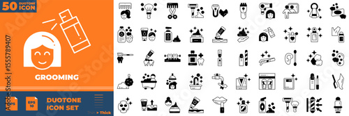 Grooming Duotone Editable Icons set. Vector illustration in modern thin duotone style of grooming icons: beauty, hair, salon, etc