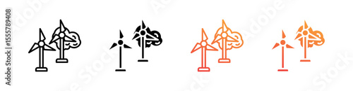 Wind Turbines Multiple Style Icon Set Vector 
