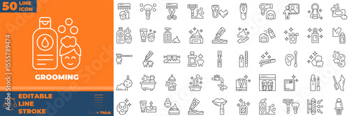 Grooming Line Editable Icons set. Vector illustration in modern thin line style of grooming icons: beauty, hair, salon, etc