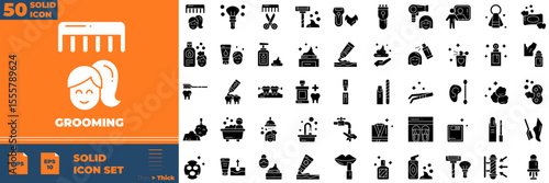 Grooming Solid Editable Icons set. Vector illustration in modern thin solid style of grooming icons: beauty, hair, salon, etc
