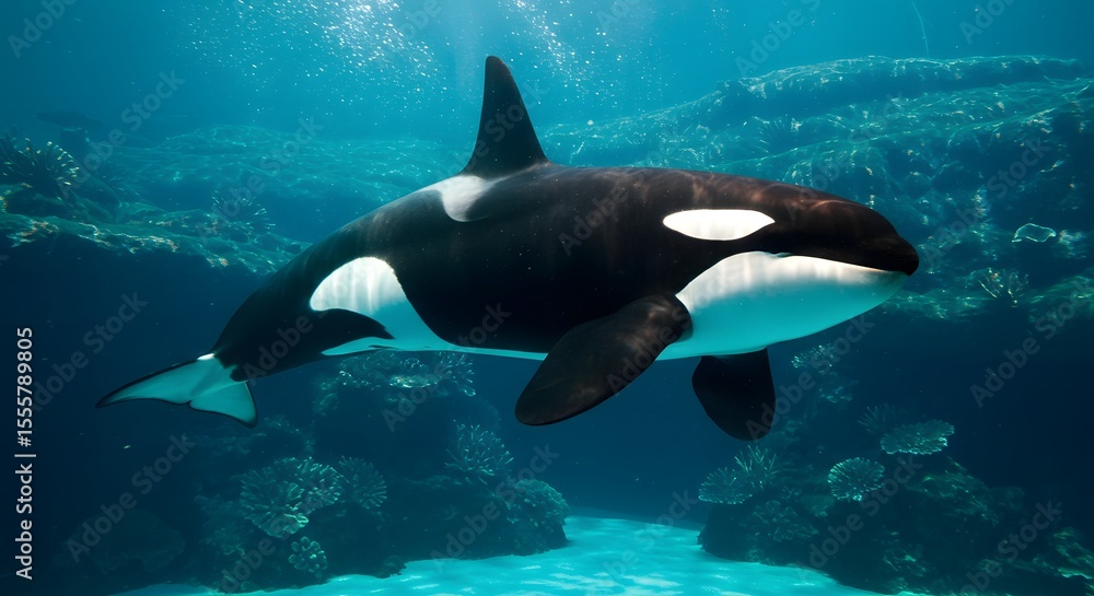Fototapeta premium Orca Swimming Underwater