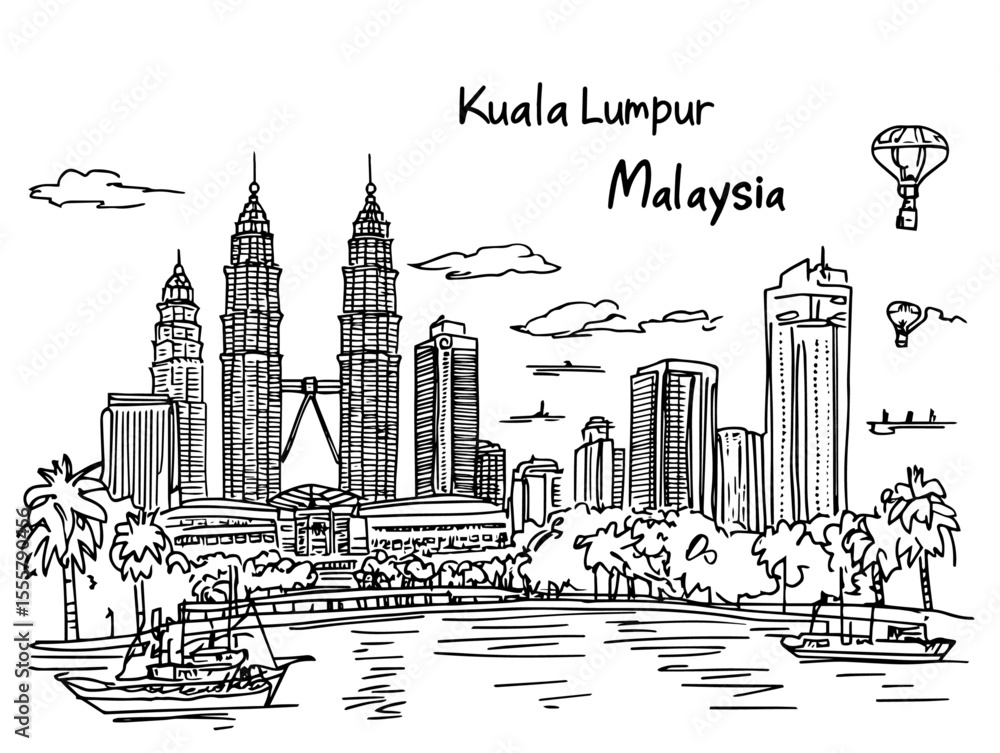 Obraz premium kuala lumpur skyline with petronas towers sketch
