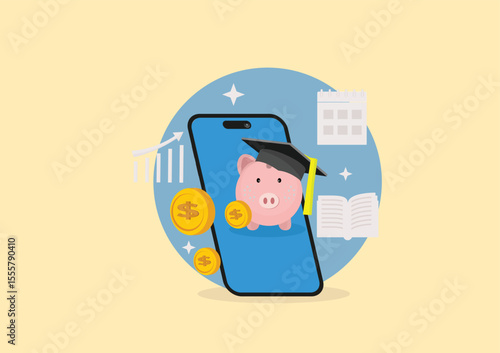 saving for education-piggy bank in smartphone