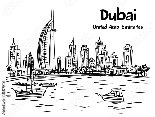 dubai city with burj al arab vector sketch