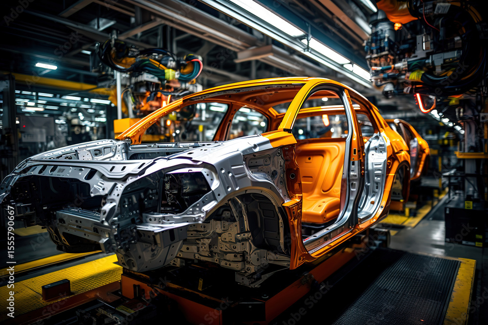 Fototapeta premium Superb automobile factory is done by robots as part of modern automobile production