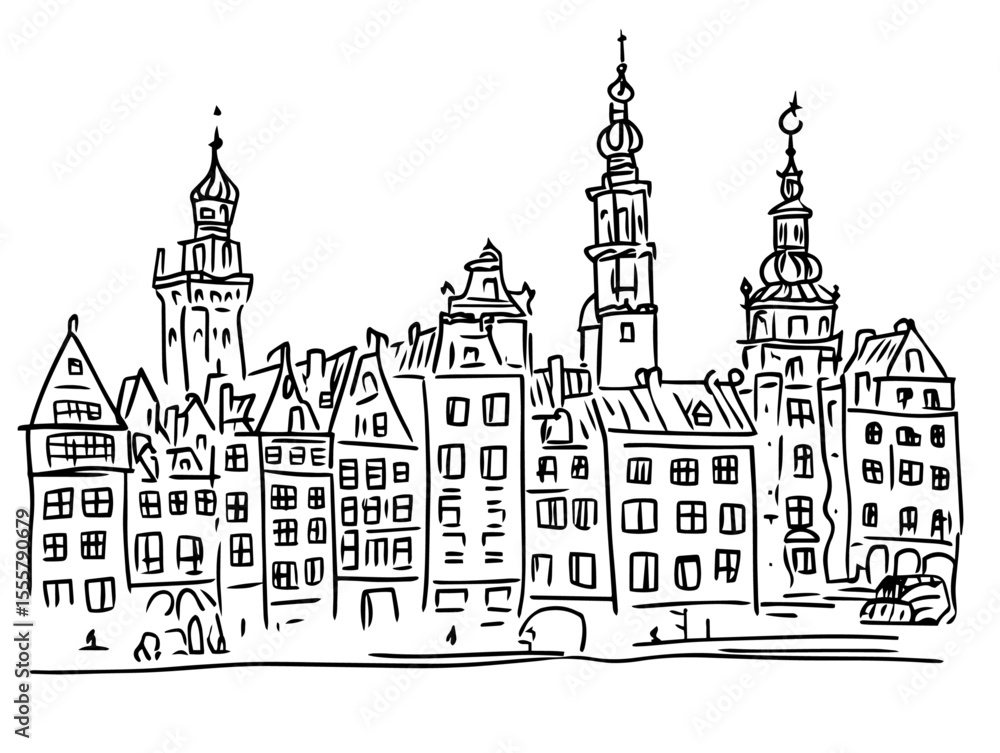 Fototapeta premium european old town architecture skyline vector illustration