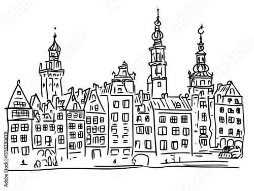 european old town architecture skyline vector illustration