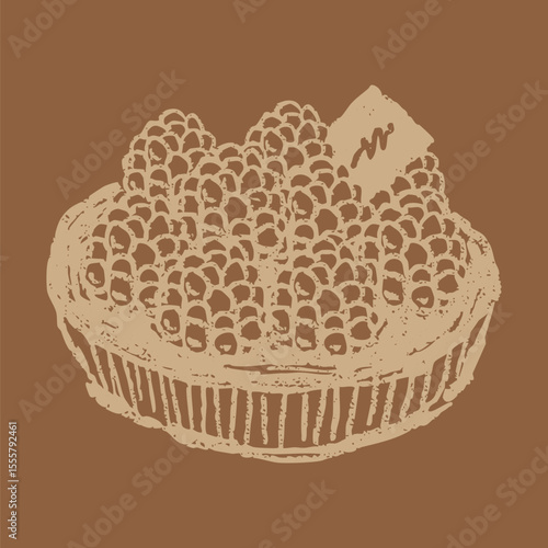 Hand-drawn raspberry tart doodle illustration