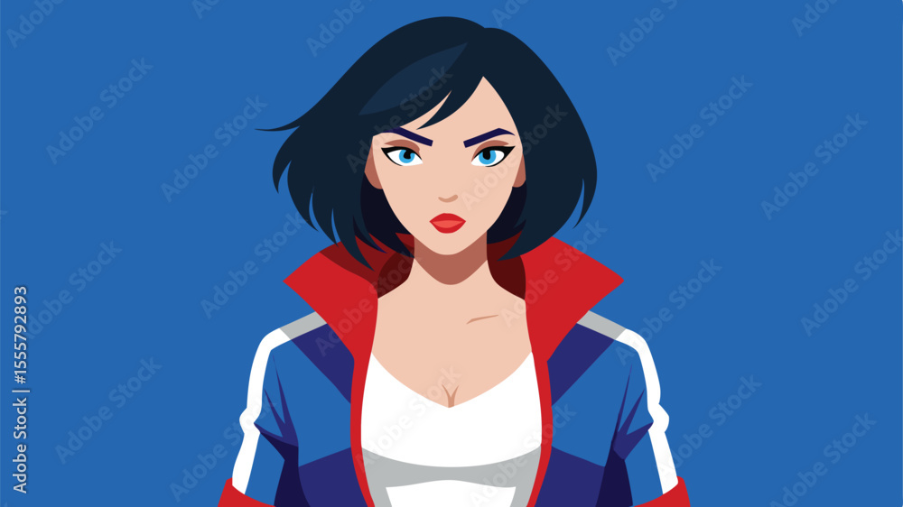 A stylish woman with short dark hair and red lips is illustrated in a modern graphic portrait A stylish woman with short dark hair and red lips is illustrated in a modern graphic portrait
