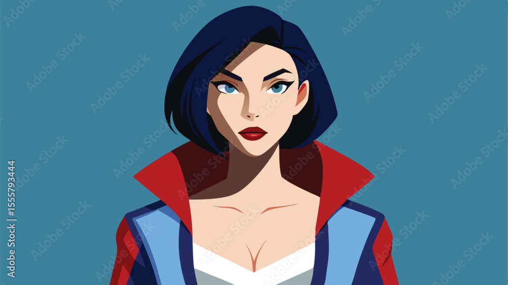 A stylized portrait of a woman with blue hair and red jacket A stylized portrait of a woman with blue hair and red jacket