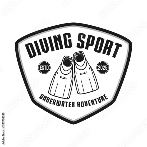 Diving sport club logo emblem vector design black and white