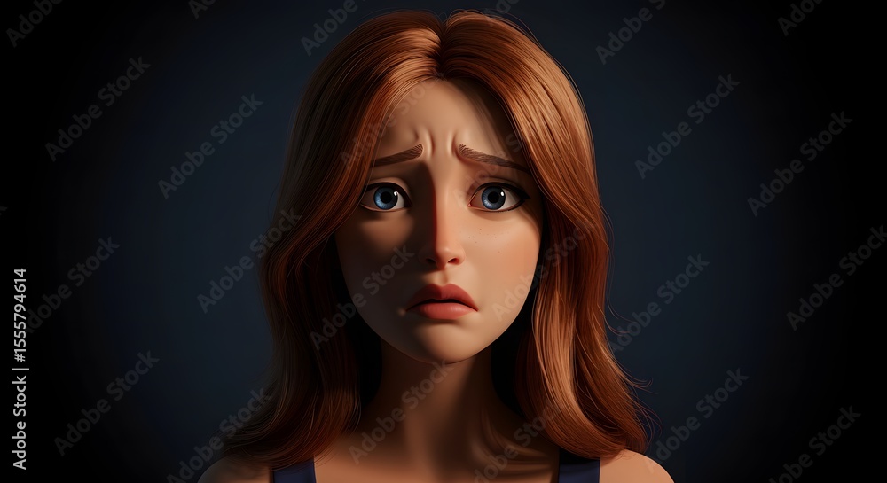 Fototapeta premium Cartoon Woman with Sad Expression
