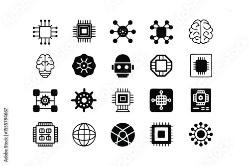 Digital Intelligence: A collection of intricately illustrated symbols representing the core concepts of technology and the brain, with striking visuals to captivate interest.