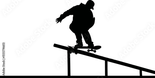 Skateboarder Silhouette Mid Air Performing a Trick on a Rail in Grayscale