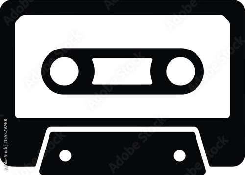 Silhouette audio tape cassette retro technology isolated object Vector illustration