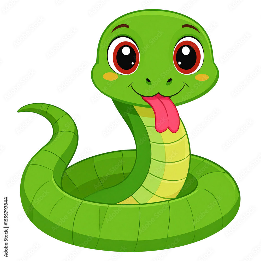 Fototapeta premium Curled Baby Snake with Tongue Out – Reptile PNG Isolated on Transparent Background 