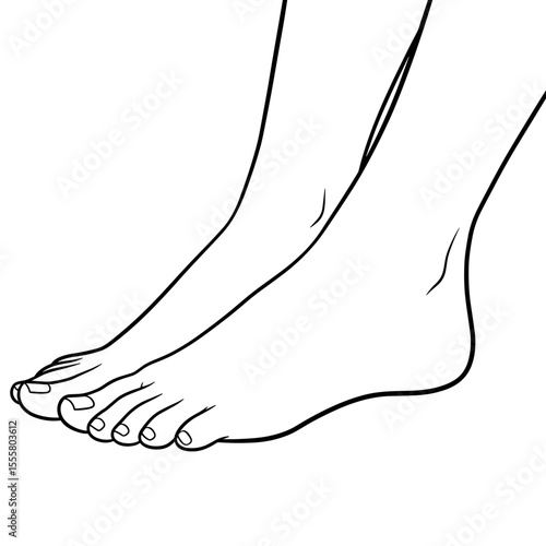 Feet standing elegantly in minimalist line art style with copy space