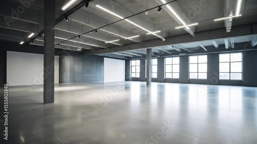 Wallpaper Mural Spacious modern industrial interior with concrete floor and natural light from large windows Torontodigital.ca