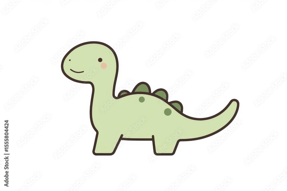 Obraz premium Cute simple vector line art of dinosaur with black outlines on white background for kids