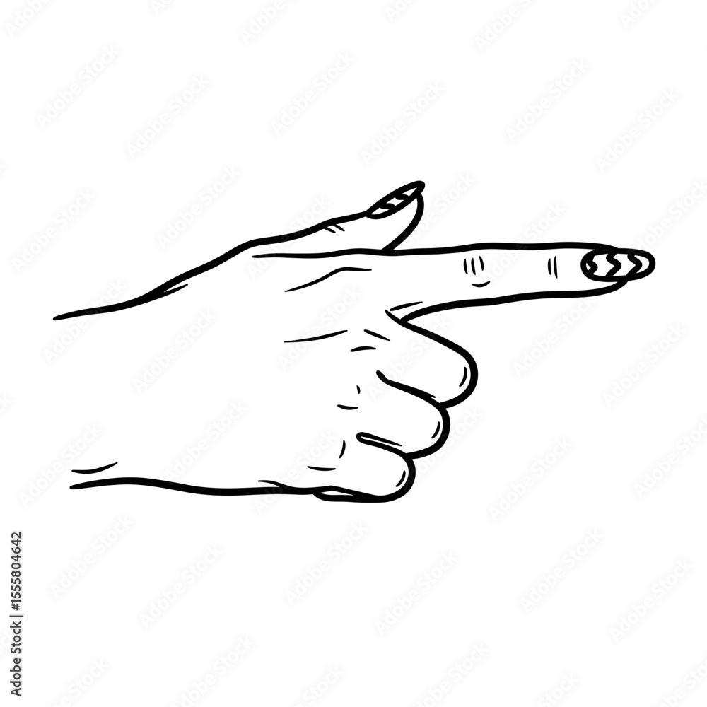 Fototapeta premium Pointing hand gesture with stylish nail art in minimalist line art style with copy space