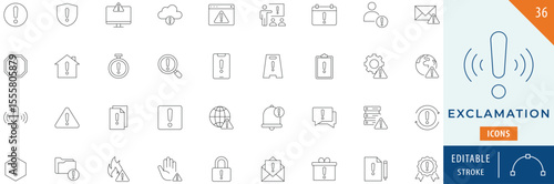Exclamation icon collection set. Editable stroke.