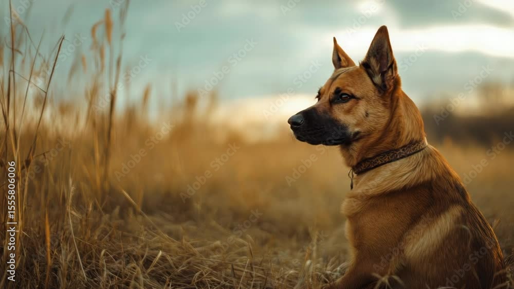 A dog sitting in a field of tall grass A dog sitting in a field of tall grass