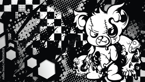 Abstract Zombie Teddy Bear Background Vector