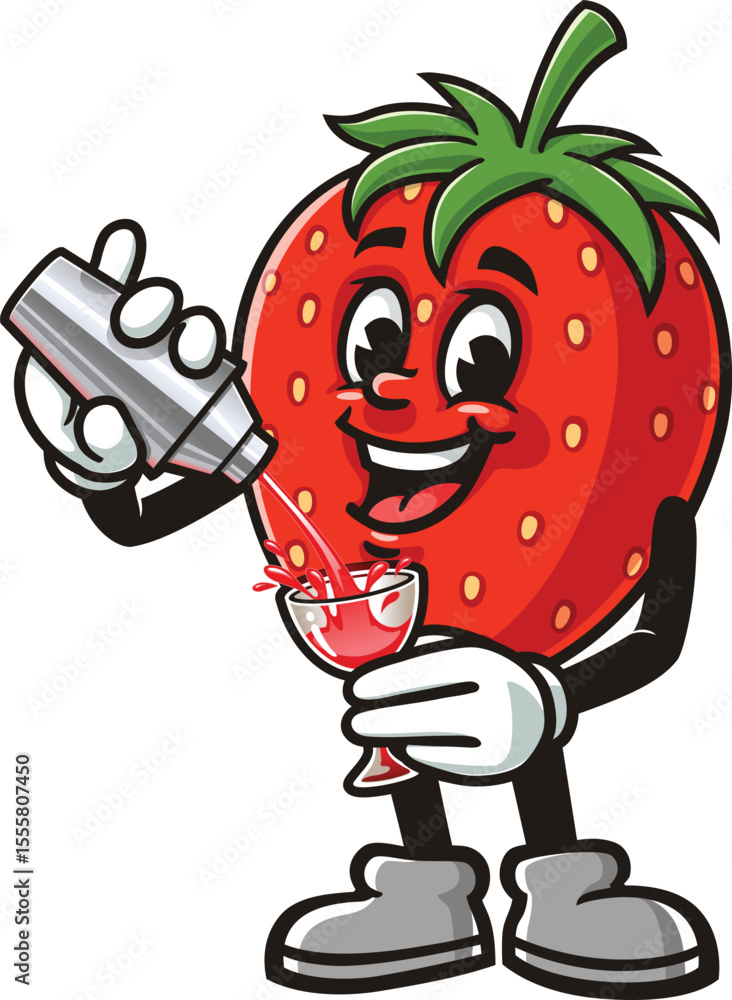 Obraz premium Strawberry character cartoon is making a cocktail