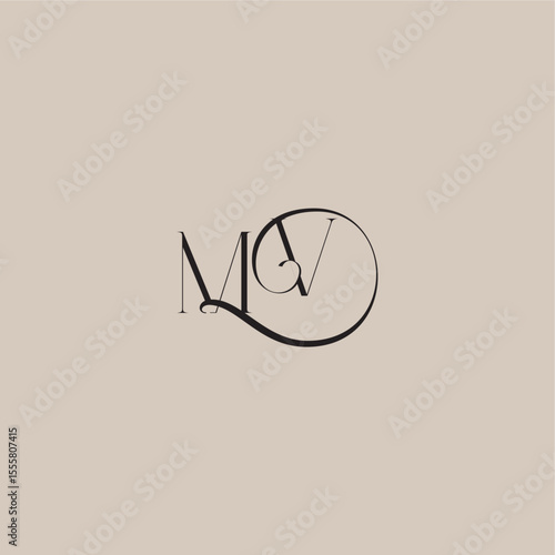 monogram wedding logo elegant and luxury style MV dinamyc curvy initial concept letter