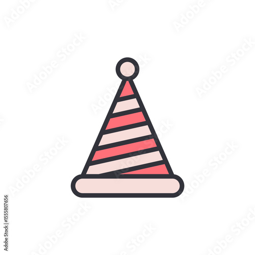Stylish Party Hat With Pink Stripes And Pom Pom For Celebration
