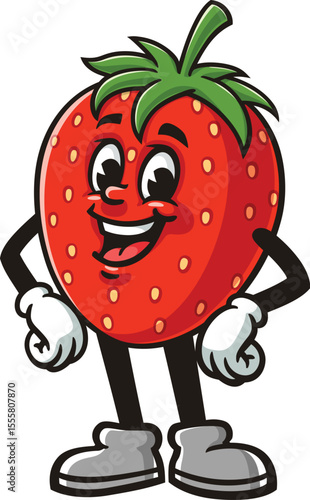 Strawberry character cartoon is laughing happily