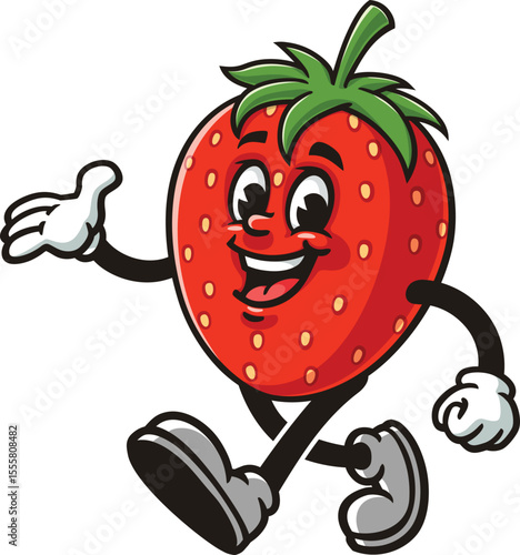 Strawberry character cartoon is walking leisurely