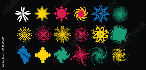 Naive playful abstract shapes sticker pack. Groovy circle oval rectangle arch eyes typography in trendy retro 90s cartoon style. Vector illustration with wavy geometric elements. sdsdsd