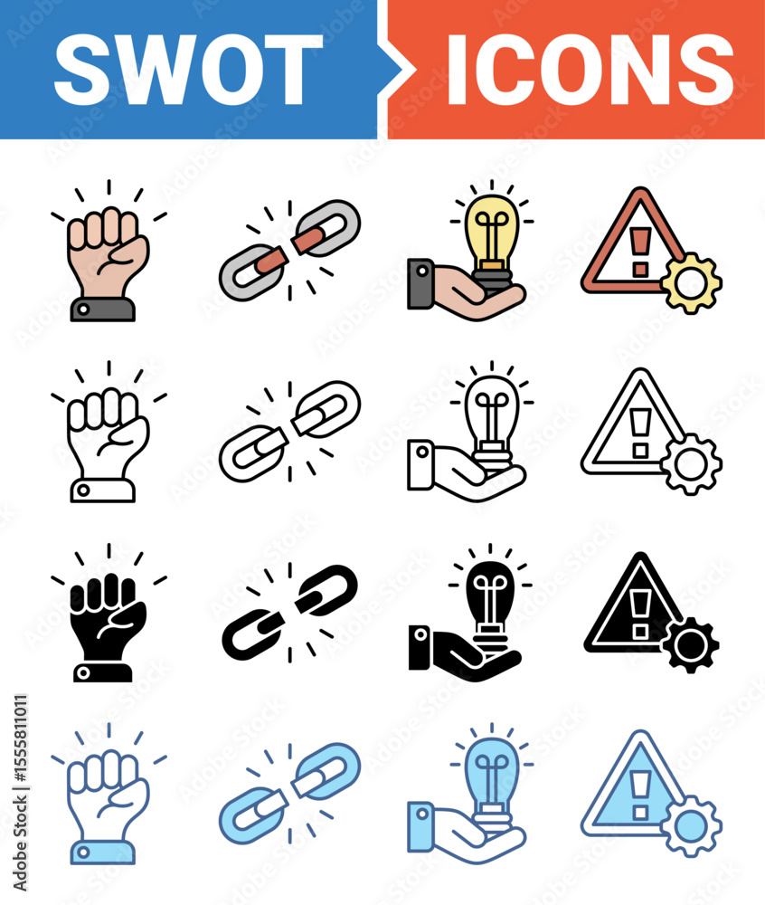 Fototapeta premium SWOT icon set with multiple style collection.