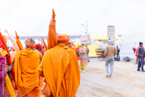 Mahakumbh, Group of holy naga sadhu baba walking on the streets of kumbh mela at prayagraj post taken the amrit snaan at sangam on makar sankranti.
