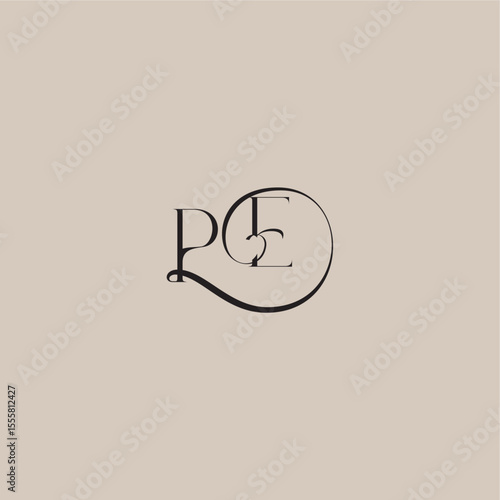 monogram wedding logo elegant and luxury style PE dinamyc curvy initial concept letter