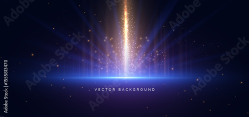 Gold lighting effect shining bokeh illustration on drak background.