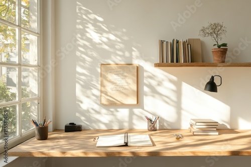 Cozy home study area with homework, books, and stationery