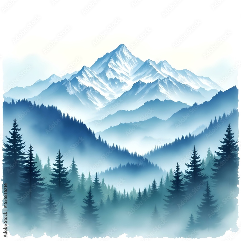 Fototapeta premium Majestic Winter Mountain Range with Misty Forest