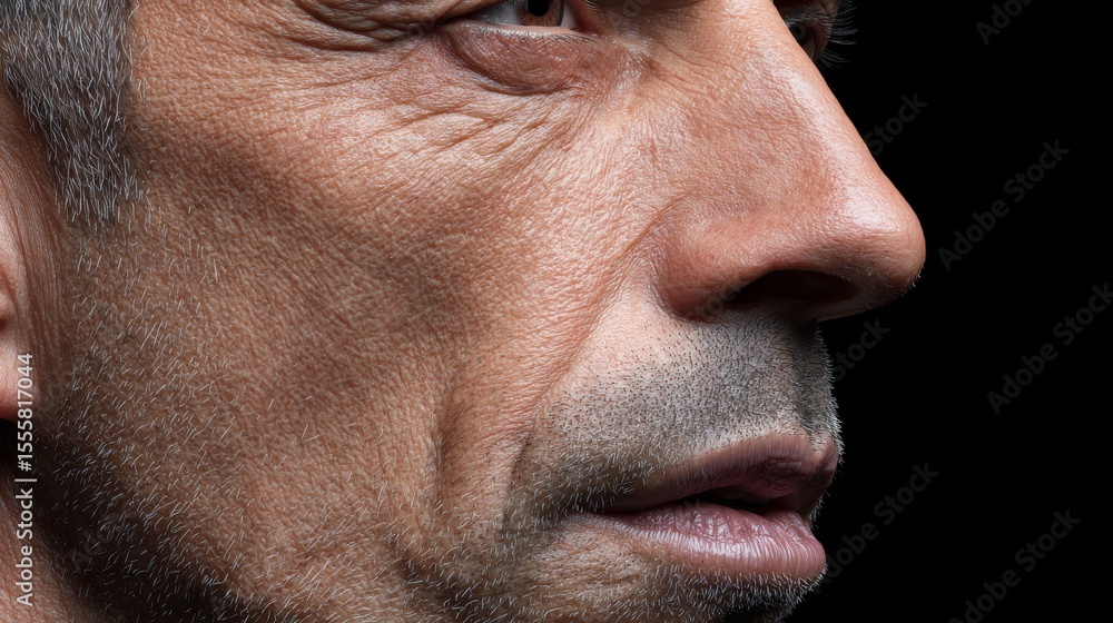 Obraz premium The face of a man characterized by a mustache and a significant space between his lips