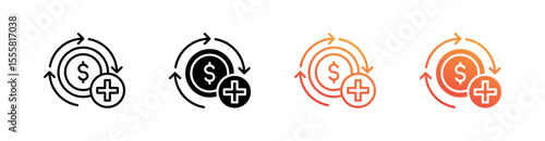 Money Back Multiple Style Icon Set Vector 