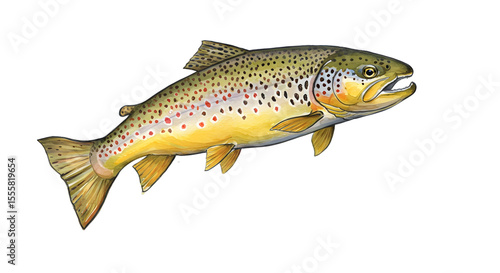 Brown Trout Fish Illustration: Watercolor Style, Aquatic Life watercolor png, transparent isolated nackground