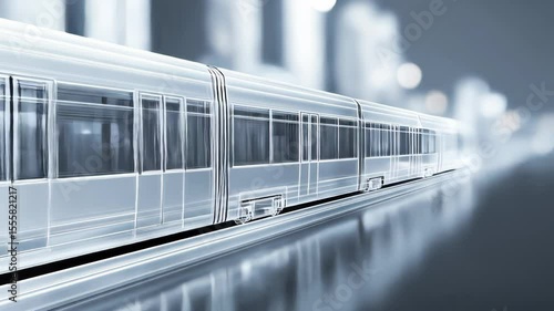 The video's blurred background shows a sleek high-speed train model with the aerodynamic design, high efficiency and advanced technology.